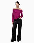 Monari Sequin Wide-Leg Trousers in black styled view