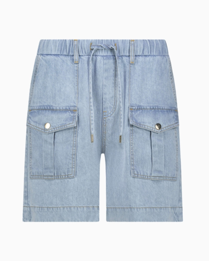 Monari Shorts With Flap Pockets in Light Blue Denim flat front view