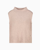 Monari Sleeveless Jumper with Stand-Up Collar in light beige knit detail