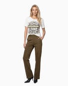 Monari Straight Fit Jogger Trousers in olive pintuck detail