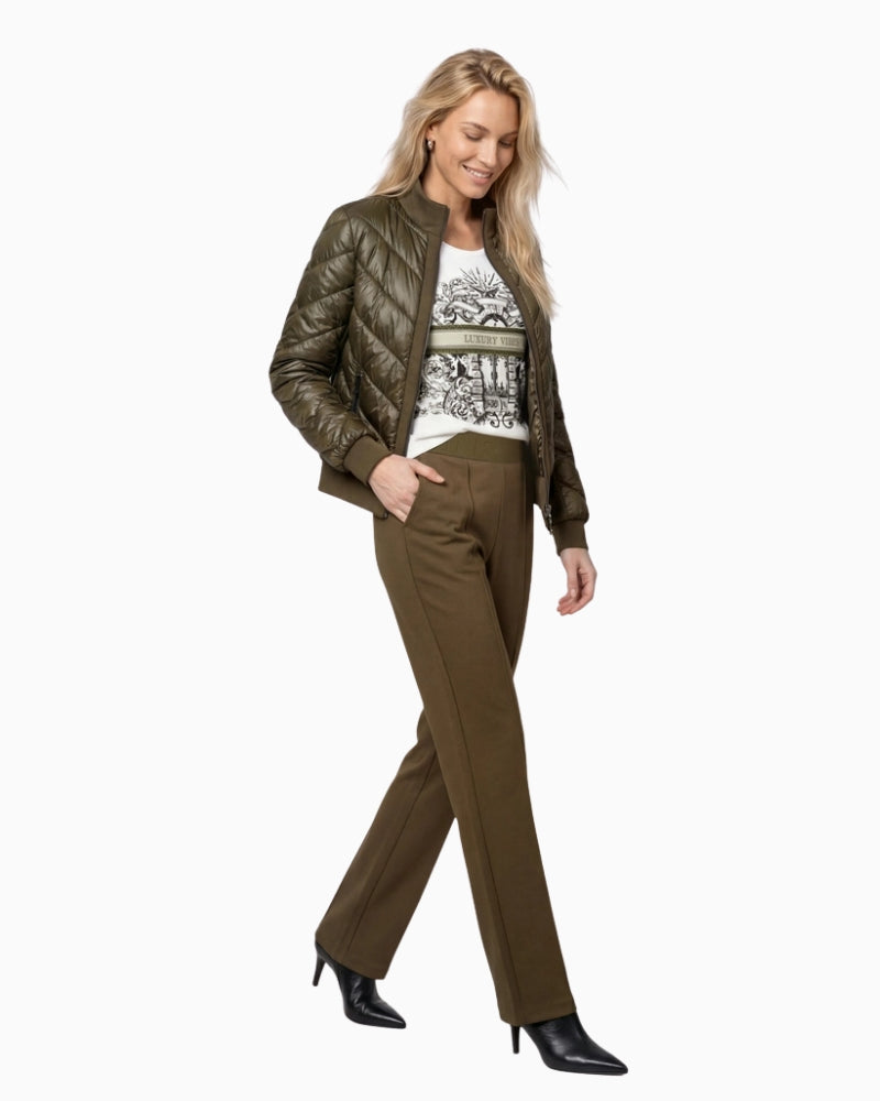 Monari Straight Fit Jogger Trousers in olive styled view