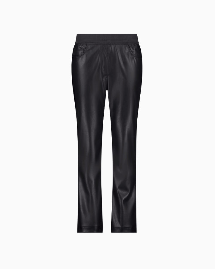 Flat lay view of  faux leather trousers faux leather trousers