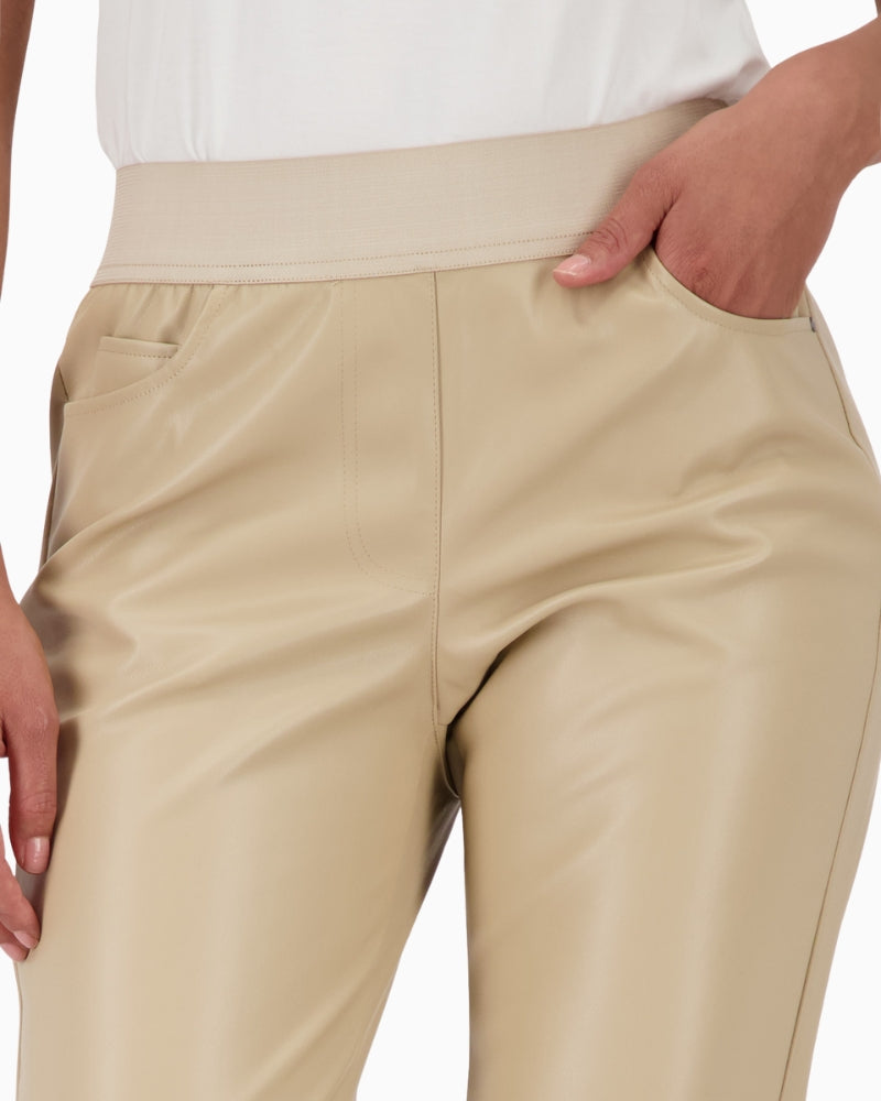 Close-up of beige faux leather texture