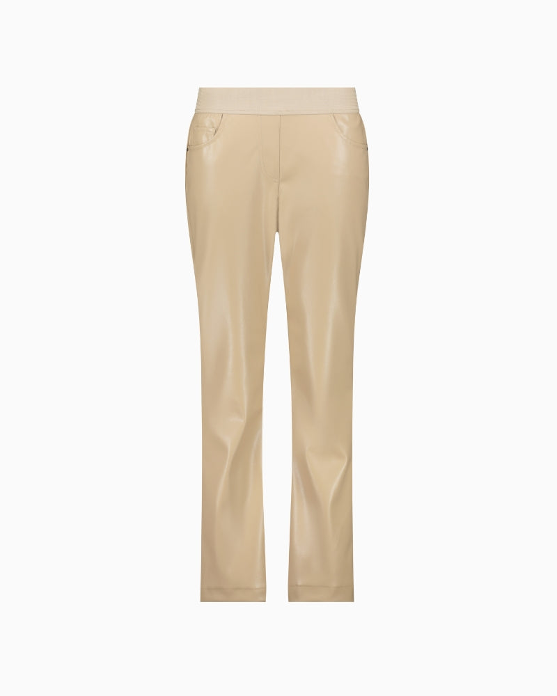Monari straight leg faux leather trousers in beige- flat lay view