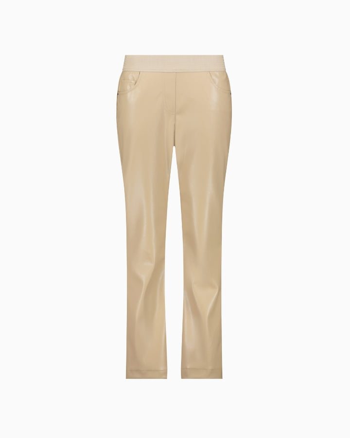 Monari straight leg faux leather trousers in beige- flat lay view