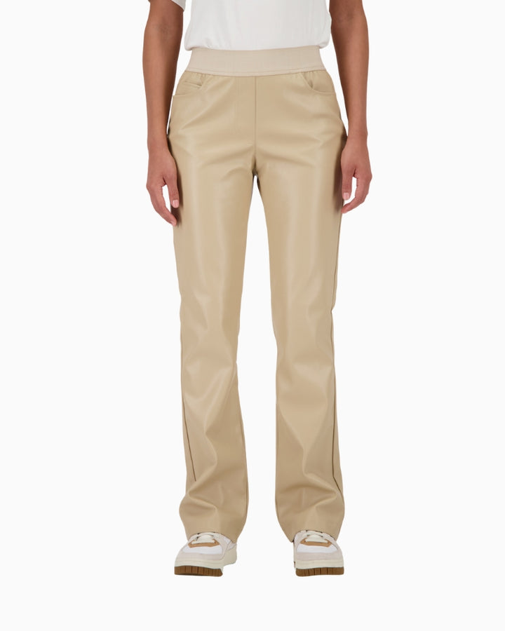 Monari straight leg faux leather trousers in beige – front view