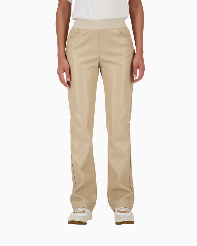 Monari straight leg faux leather trousers in beige – front view