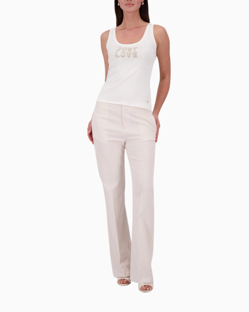 Monari straight leg satin pants full outfit look woman wearing – Áines Boutique