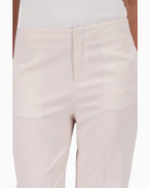 Monari straight leg satin pants waistband detail close-up – Áines Boutique