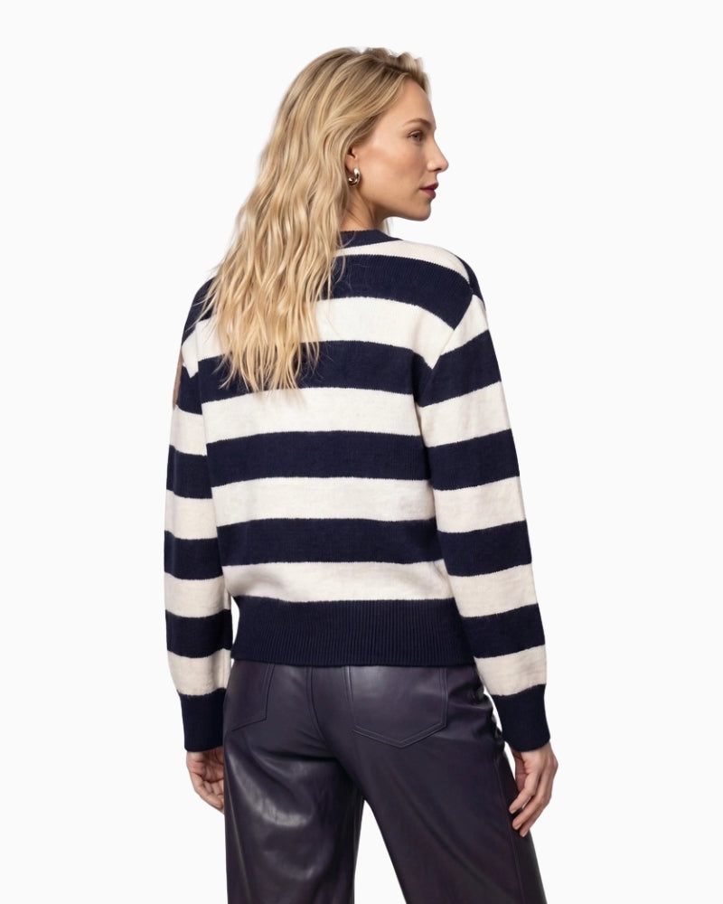 Monari Stripe & Leopard Print Jumper in navy stripe back view