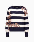 Monari Stripe & Leopard Print Jumper in navy stripe pattern detail