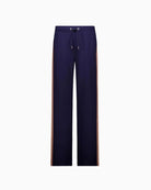 Monari Striped Straight-Leg Trousers in navy drawstring waistband detail