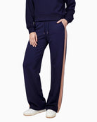Monari Striped Straight-Leg Trousers in navy front view