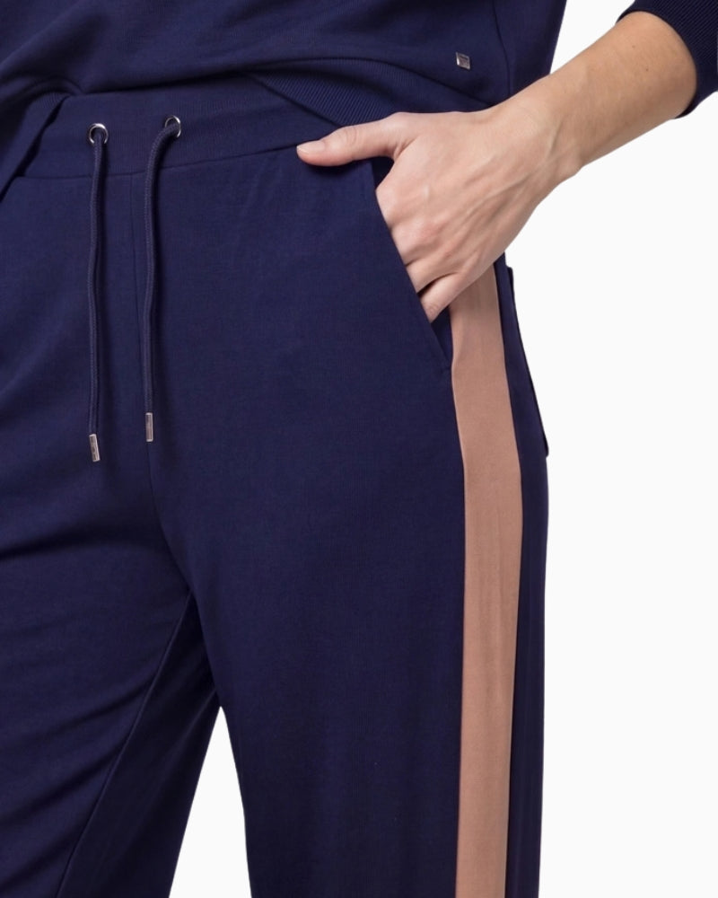 Monari Striped Straight-Leg Trousers in navy patch back pocket detail