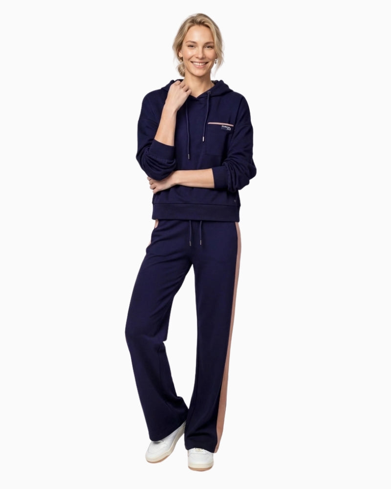 Monari Striped Straight-Leg Trousers in navy styled view