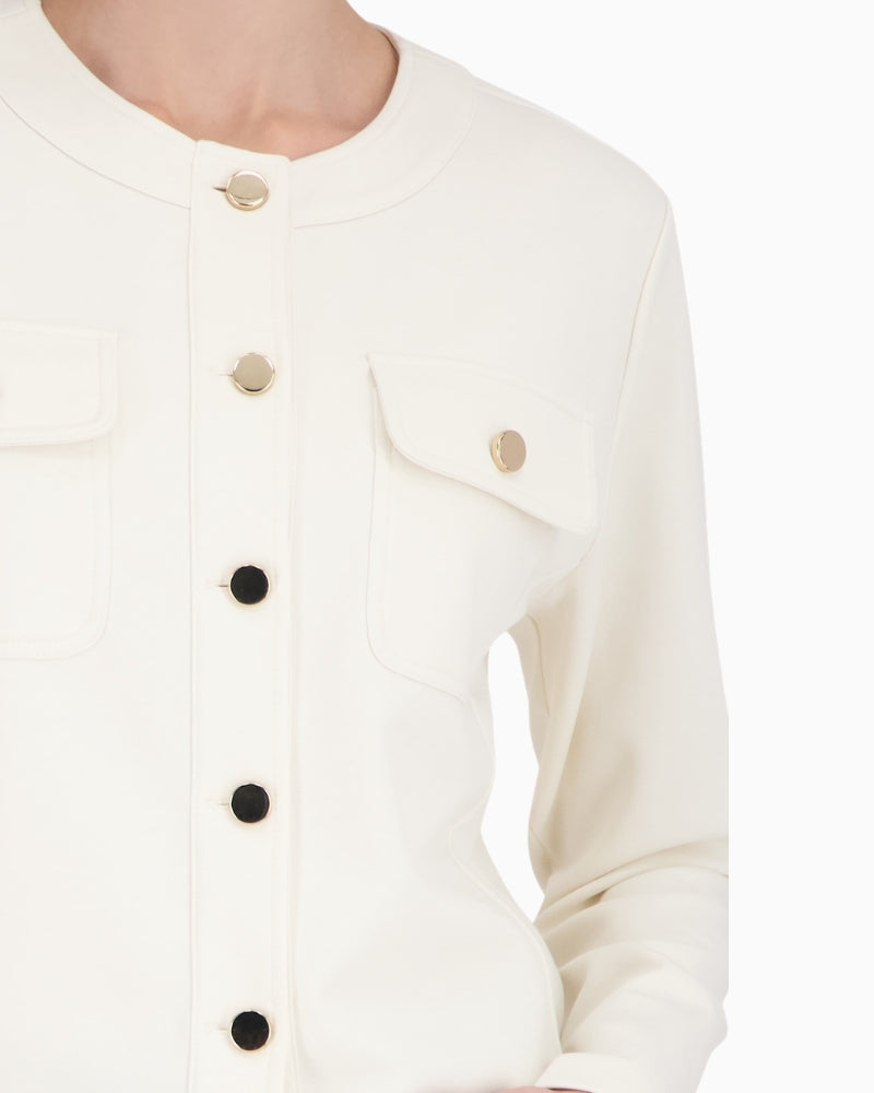 Monari Sweat Jacket With Flap Pockets in Beige button detail