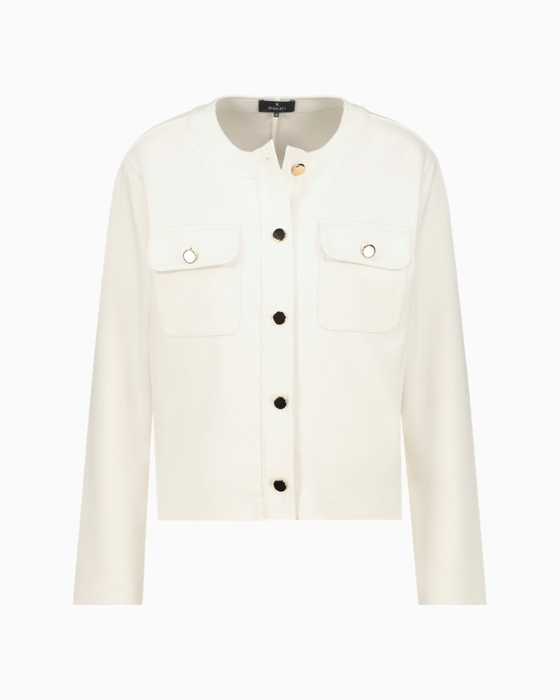 Monari Sweat Jacket With Flap Pockets in Beige flat front view