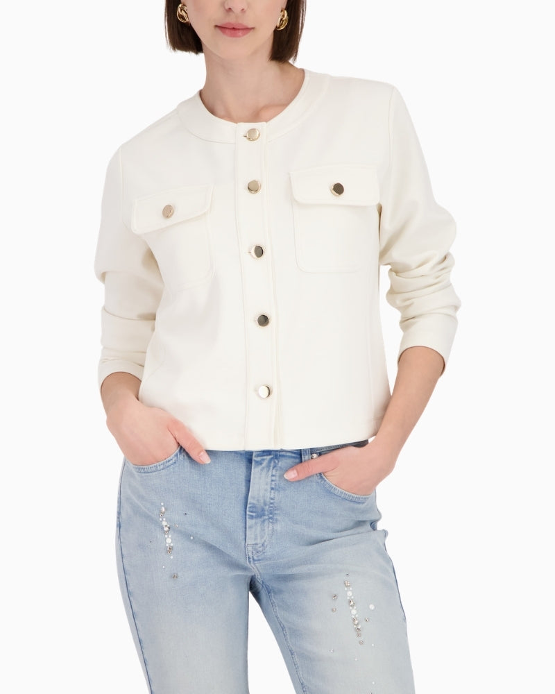 Monari Sweat Jacket With Flap Pockets in Beige front view