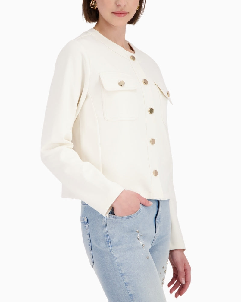Monari Sweat Jacket With Flap Pockets in Beige pocket detail