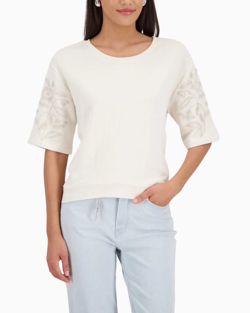 Monari Sweatshirt With Pearl Embellishment front view – Áines Boutique