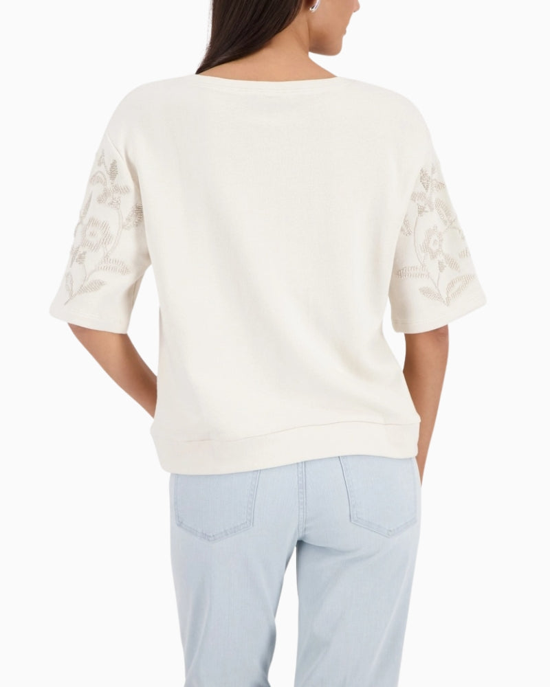 Monari Sweatshirt With Pearl Embellishment back view – Áines Boutique