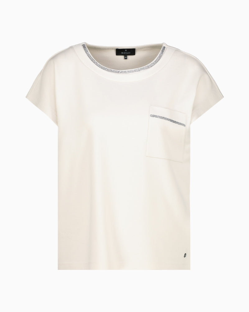 Monari Sweatshirt with Embellished Collar in cream fabric detail