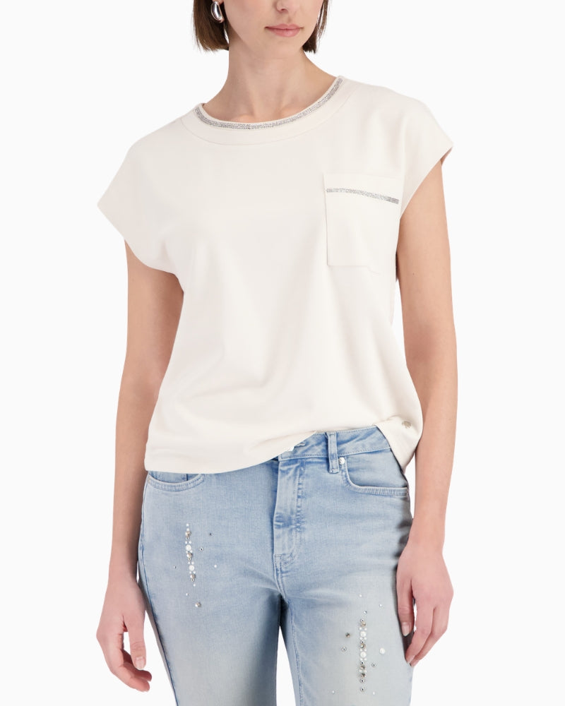 Monari Sweatshirt with Embellished Collar in cream front view