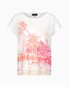 Monari T-shirt with Palm Tree Print in cream front view