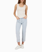 Woman wearing Monari Top With Embellished Collar front view – Áines Boutique