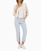 Monari top with embellished collar worn with cropped jacket front full-length view – Áines Boutique