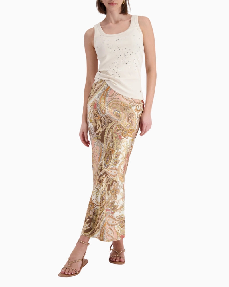 Monari Top with Rhinestone Details in cream front view