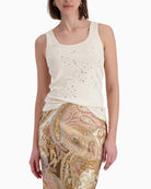 Monari Top with Rhinestone Details in cream front view