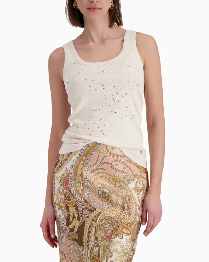Monari Top with Rhinestone Details in cream front view