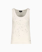 Monari Top with Rhinestone Details in cream ribbed texture detail