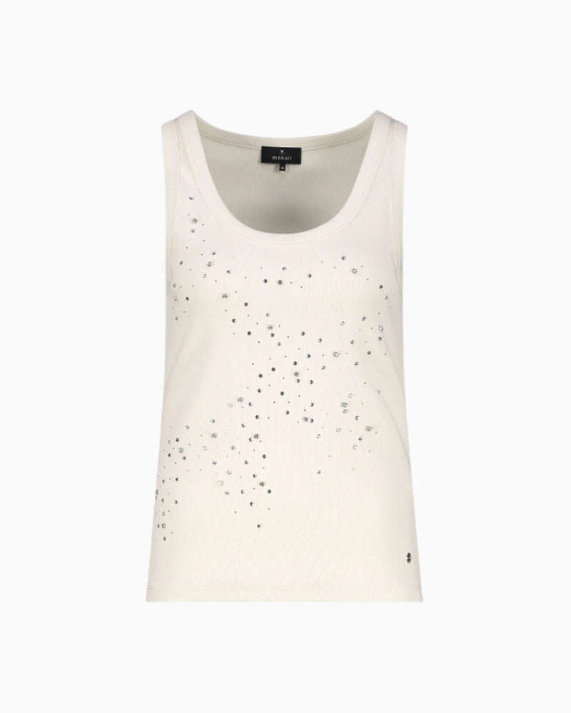 Monari Top with Rhinestone Details in cream ribbed texture detail