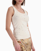 Monari Top with Rhinestone Details in cream side view