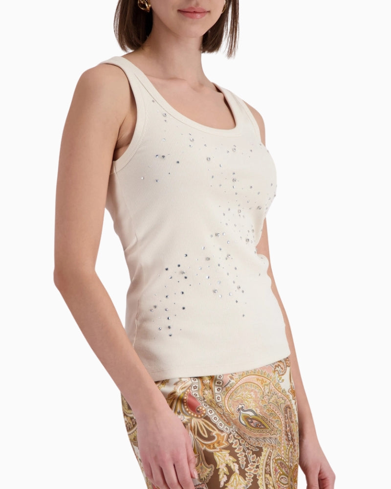 Monari Top with Rhinestone Details in cream side view