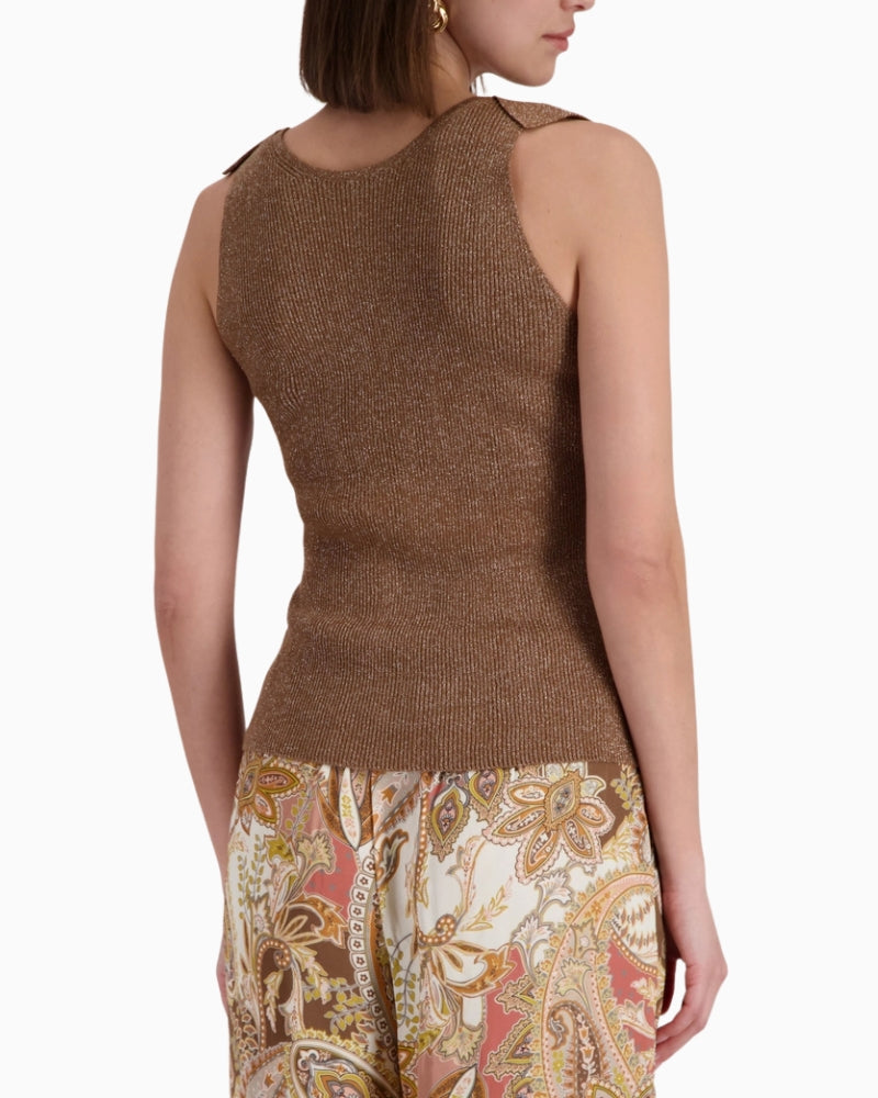 Monari Top with Ruffles in light brown back view