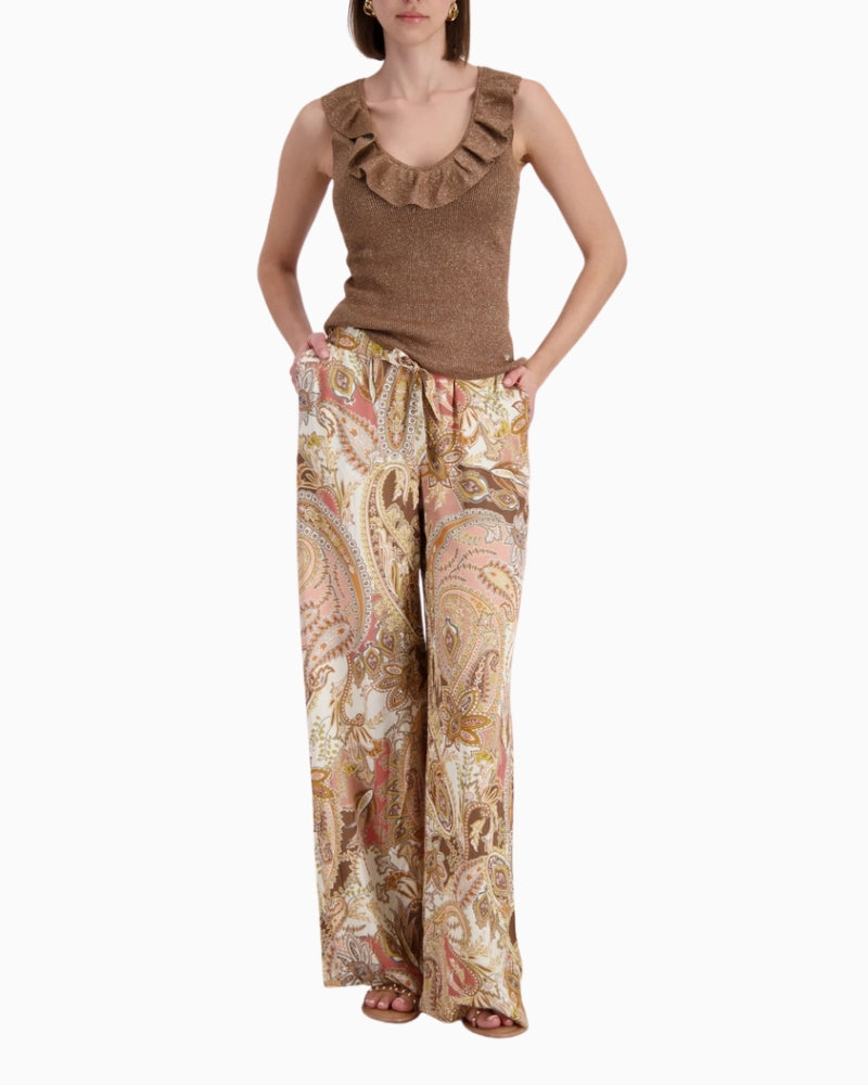 Monari Top with Ruffles in light brown front view