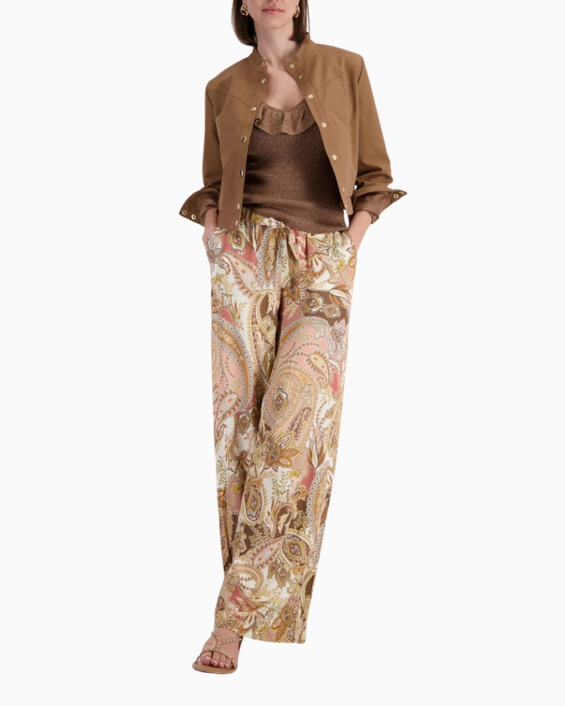 Monari Top with Ruffles in light brown front view