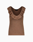 Monari Top with Ruffles in light brown ribbed texture detail