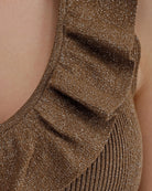 Monari Top with Ruffles in light brown ruffle collar detail