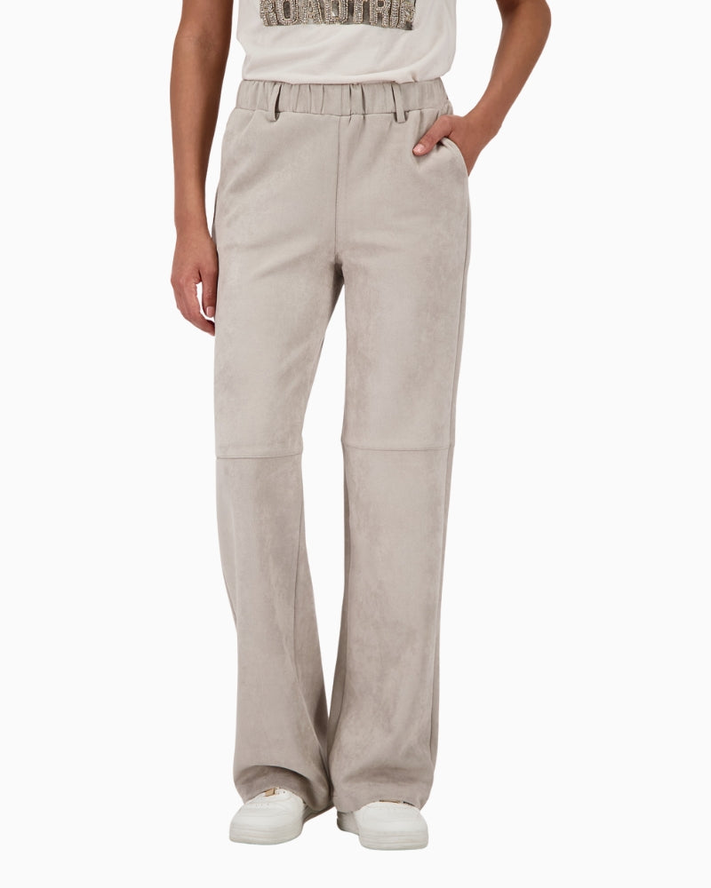 Monari grey straight-leg leather-look trousers with velour finish