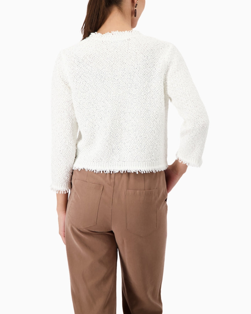 Monari Tweed Knitted Cardigan in white back view