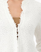 Monari Tweed Knitted Cardigan in white close-up detail