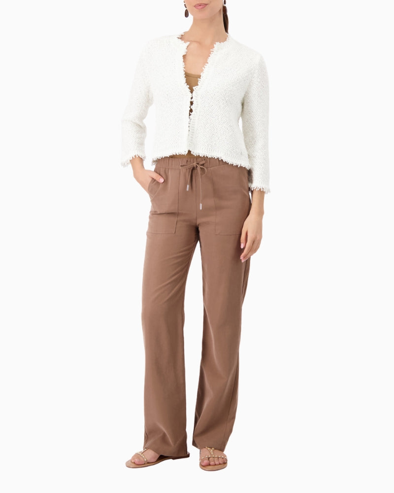 Monari Tweed Knitted Cardigan in white front view