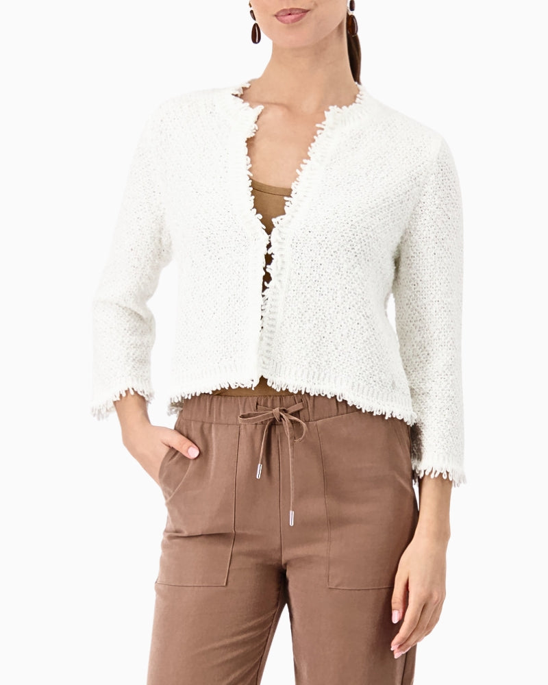 Monari Tweed Knitted Cardigan in white front view
