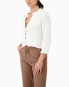 Monari Tweed Knitted Cardigan in white side view