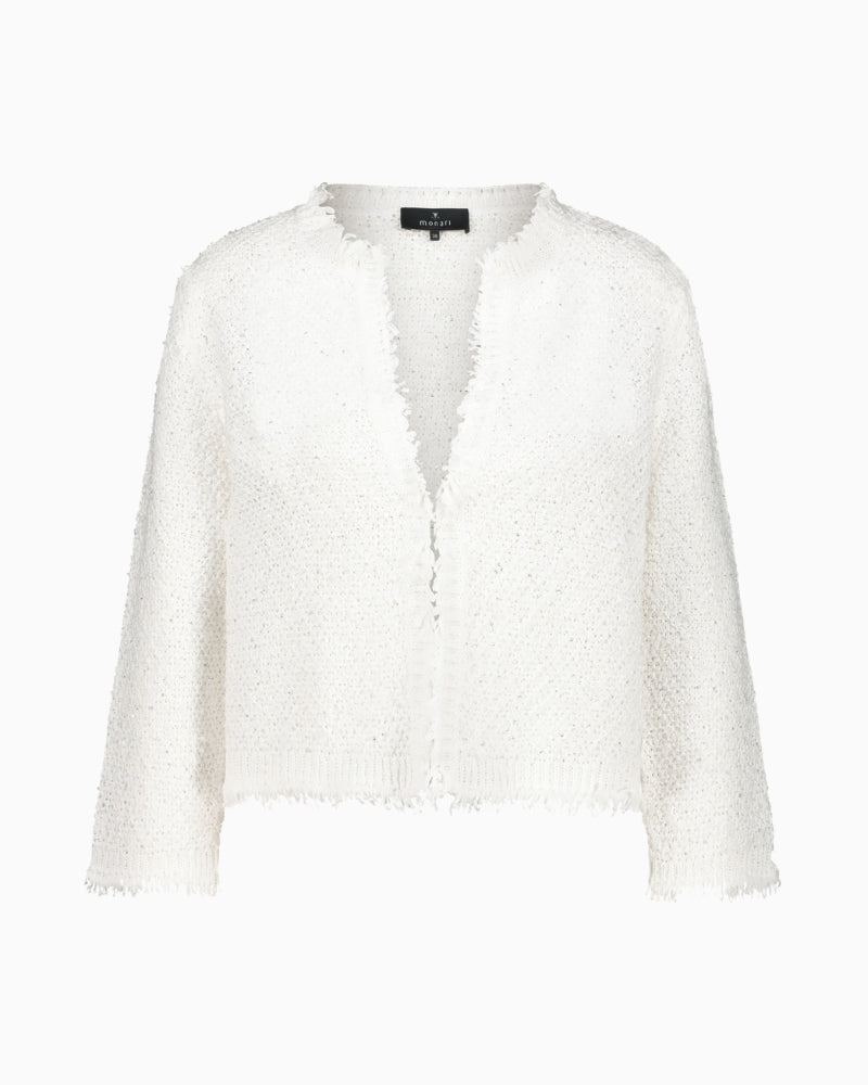 Monari Tweed Knitted Cardigan in white texture detail