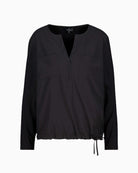 Monari V-Neck Blouse in black drawstring hem detail